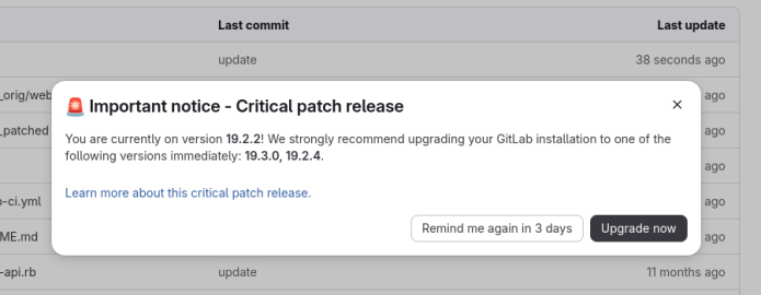 Important notice - Critical patch release